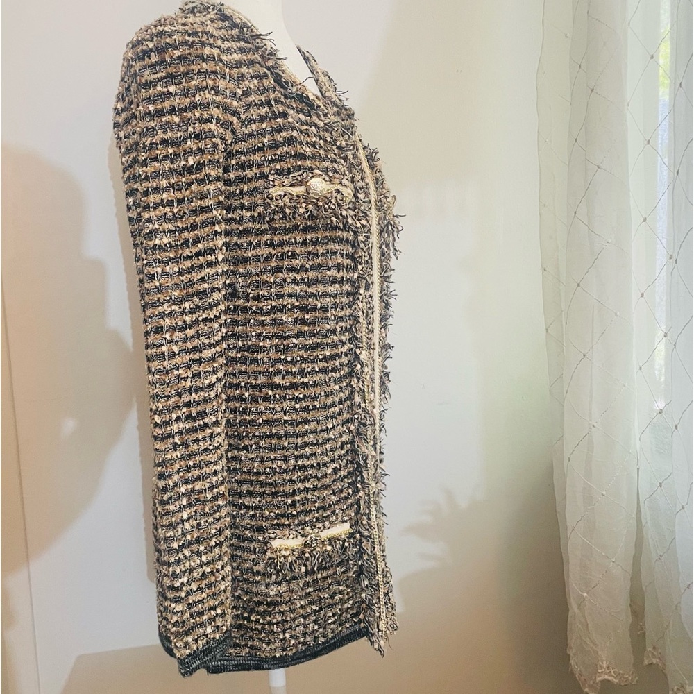 Beulah Style S/M inspired tweed long cardigan. With chain detail & more - Picture 5 of 10